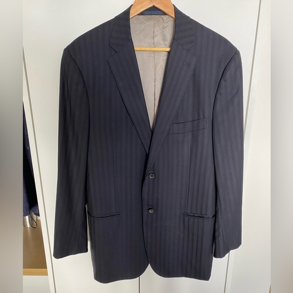 ISAIA Navy Blue Classic Pinstriped Men's Blazer 42L - Picture 2 of 10